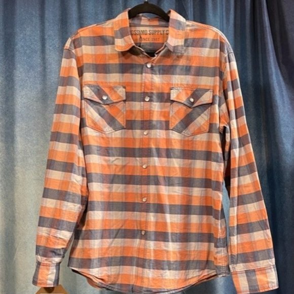 Mossimo Supply Co. Other - Mossimo Supply Co Shirt Adult Large Blue/Orange Plaid Snap Button Up Men's
